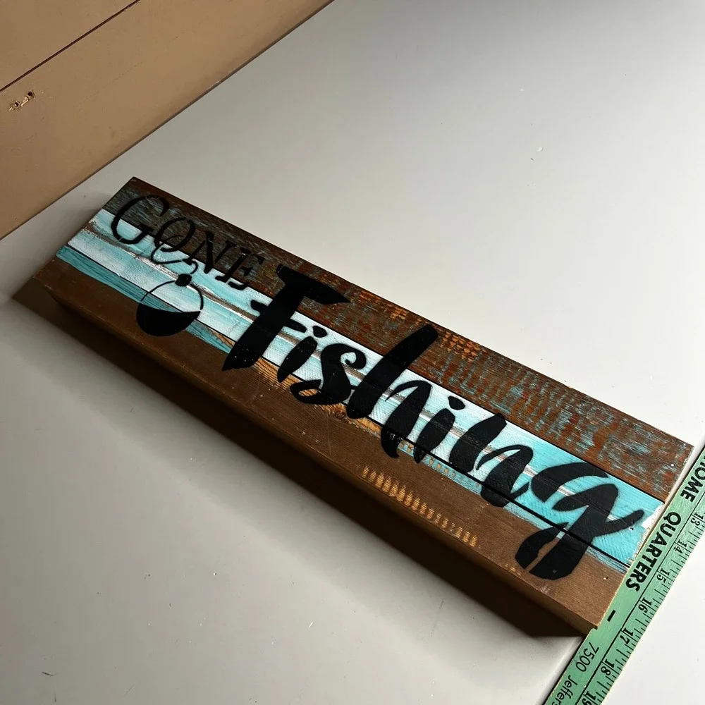 Sweet Bird & Co‎ Gone Fishing Reclaimed Wood Wall Art Sign Rustic Cabin Decor